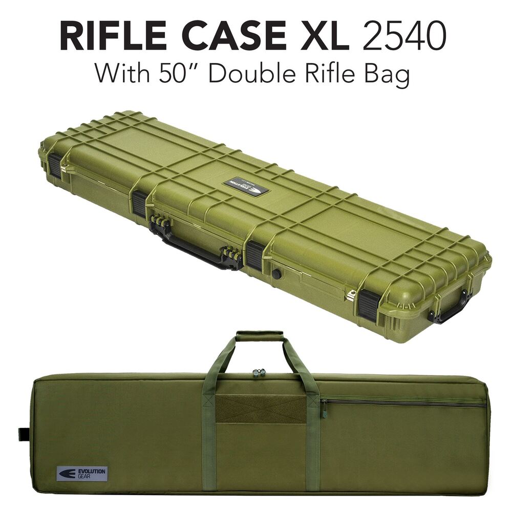Olive Drab Rifle Hard Gun Case + Double Rifle Bag Bundle (No Foam)
