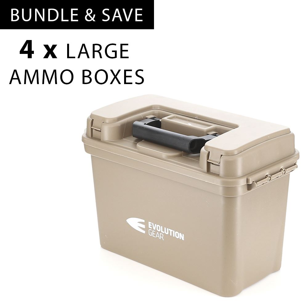 4 x Large Ammunition Case Weatherproof Ammo Box / Dry Box in Desert Tan