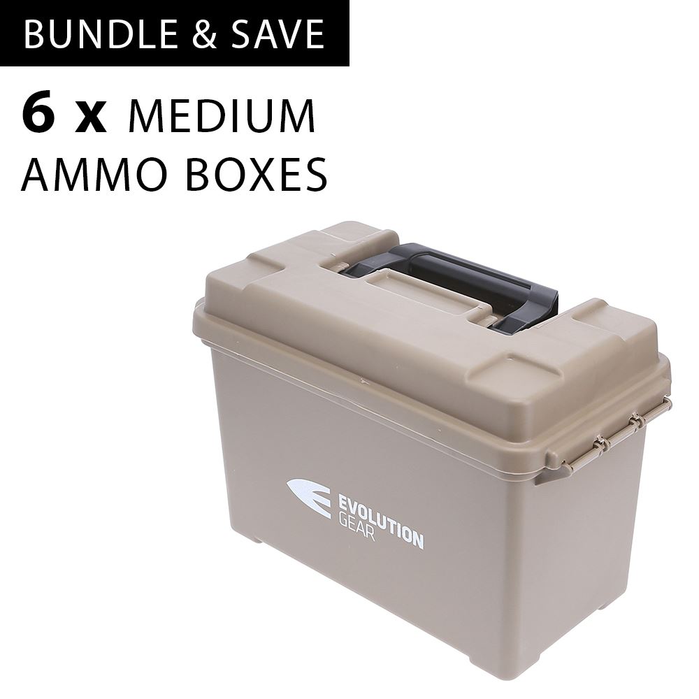 6 x Medium Ammunition Case Weatherproof Ammo Box / Dry Box in Desert Tan