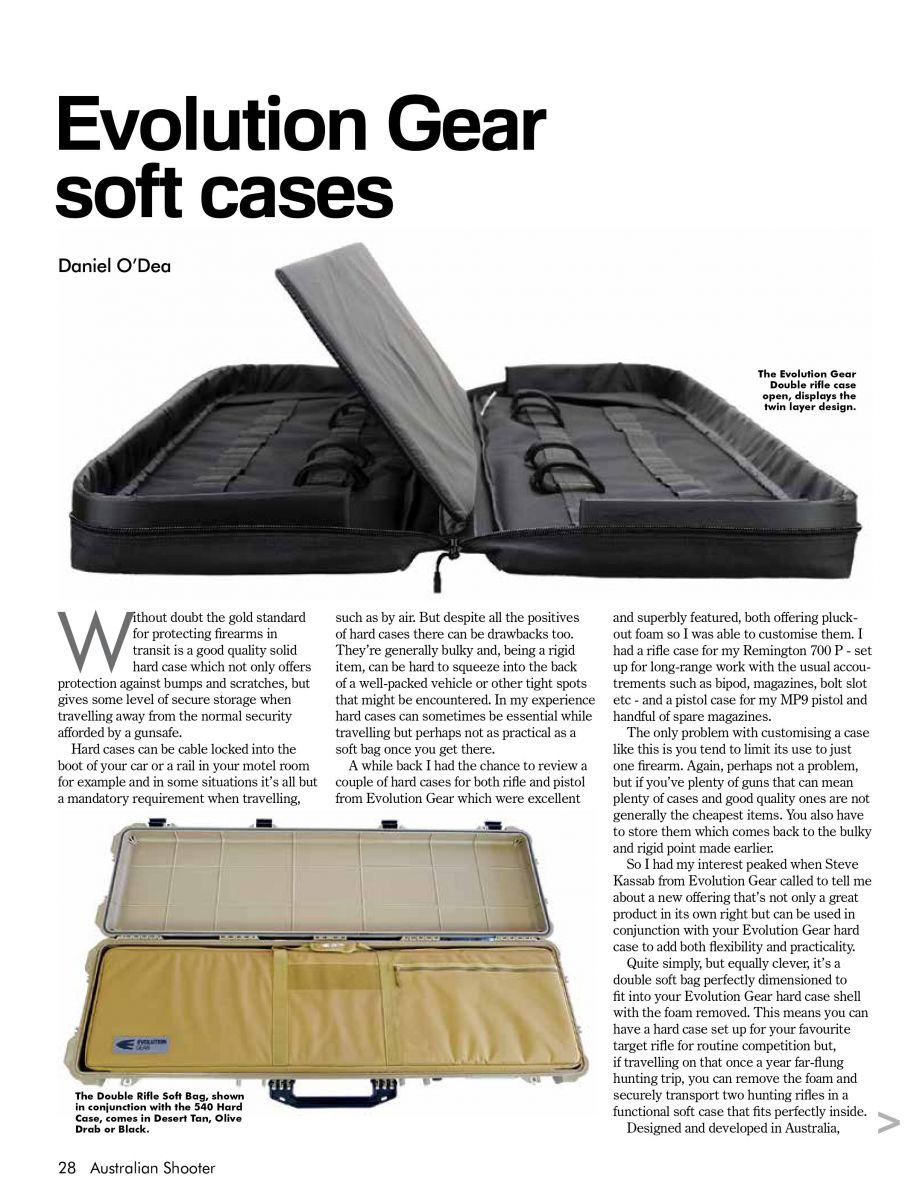 SSAA Australia Shooter Magazine Review for the Evolution Gear Double Rifle Bag