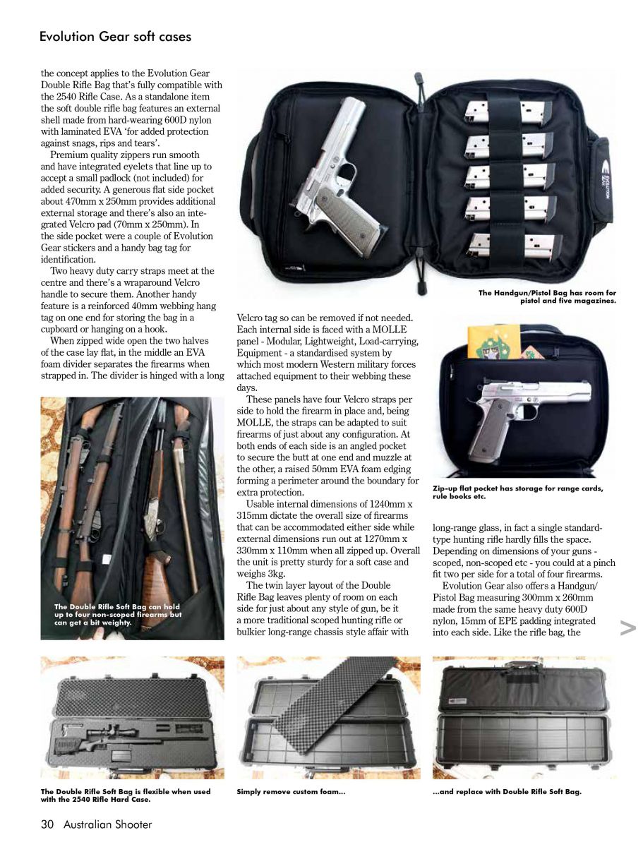 SSAA Australia Shooter Magazine Review for the Evolution Gear Double Rifle Bag