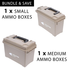 1 x Medium & 1 x Small Ammunition Case Weatherproof Ammo Box Desert Tan