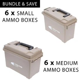 6 x Medium & 6 x Small Ammunition Case Weatherproof Ammo Box Desert tan