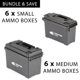 6 x Medium & 6 x Small Ammunition Case Weatherproof Ammo Box / Dry Box