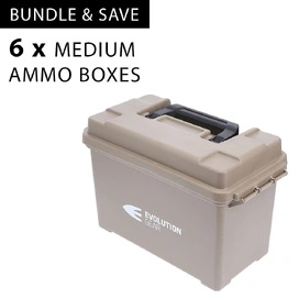 6 x Medium Ammunition Case Weatherproof Ammo Box / Dry Box in Desert Tan