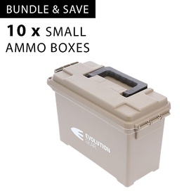 10 x Small Ammunition Case Weatherproof Ammo Box / Dry Box - Desert Tan