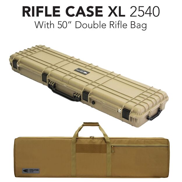 Desert Tan Rifle Hard Gun Case + Double Rifle Bag Bundle (No Foam)