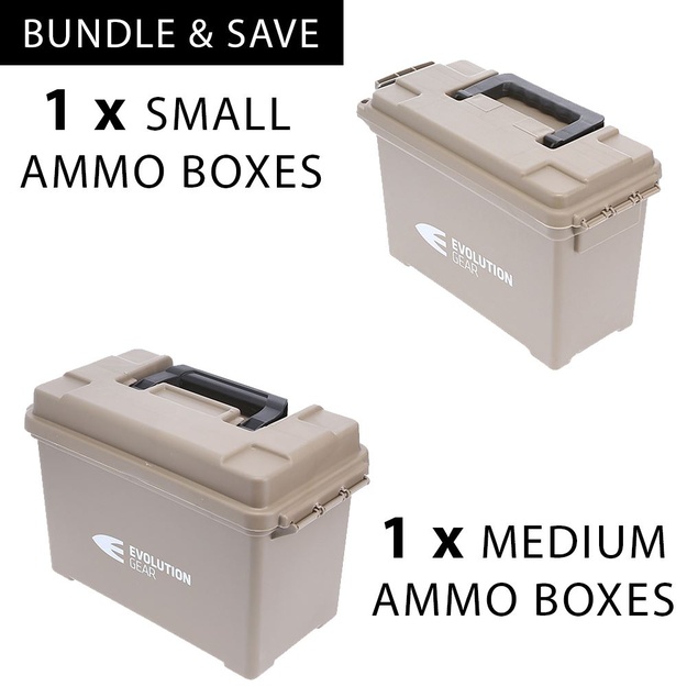 1 x Medium & 1 x Small Ammunition Case Weatherproof Ammo Box Desert Tan