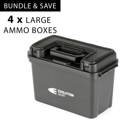 4 x Large Ammunition Case Weatherproof Ammo Box / Dry Box in Black